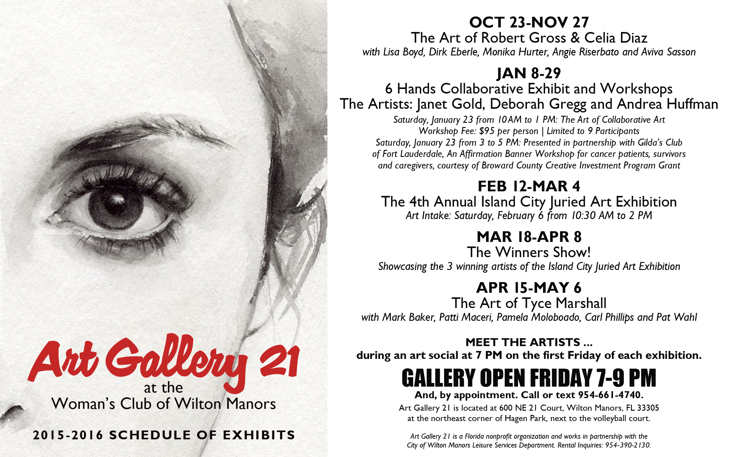 2015-2016 Art Gallery 21 Schedule